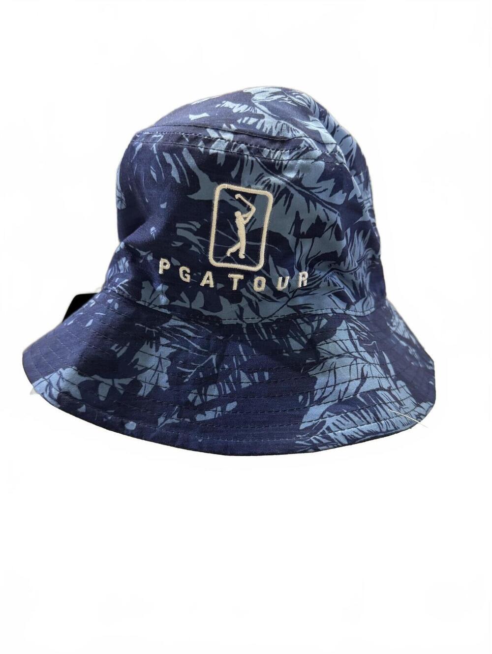 PGA Tour Reversible Navy Blue Tropical Print Bucket Hat SPF 50+
